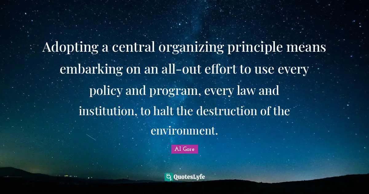 Adopting a central organizing principle means embarking on an all-out effort to use every policy and program, every law and institution, to halt the destruction of the environment.