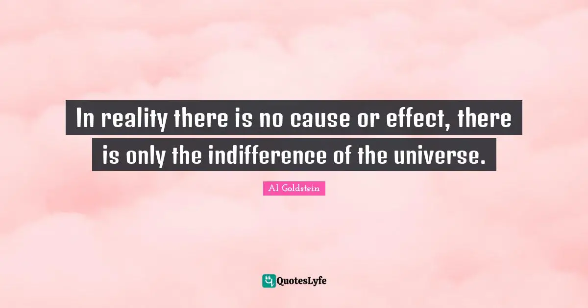 In reality there is no cause or effect, there is only the indifference of the universe.