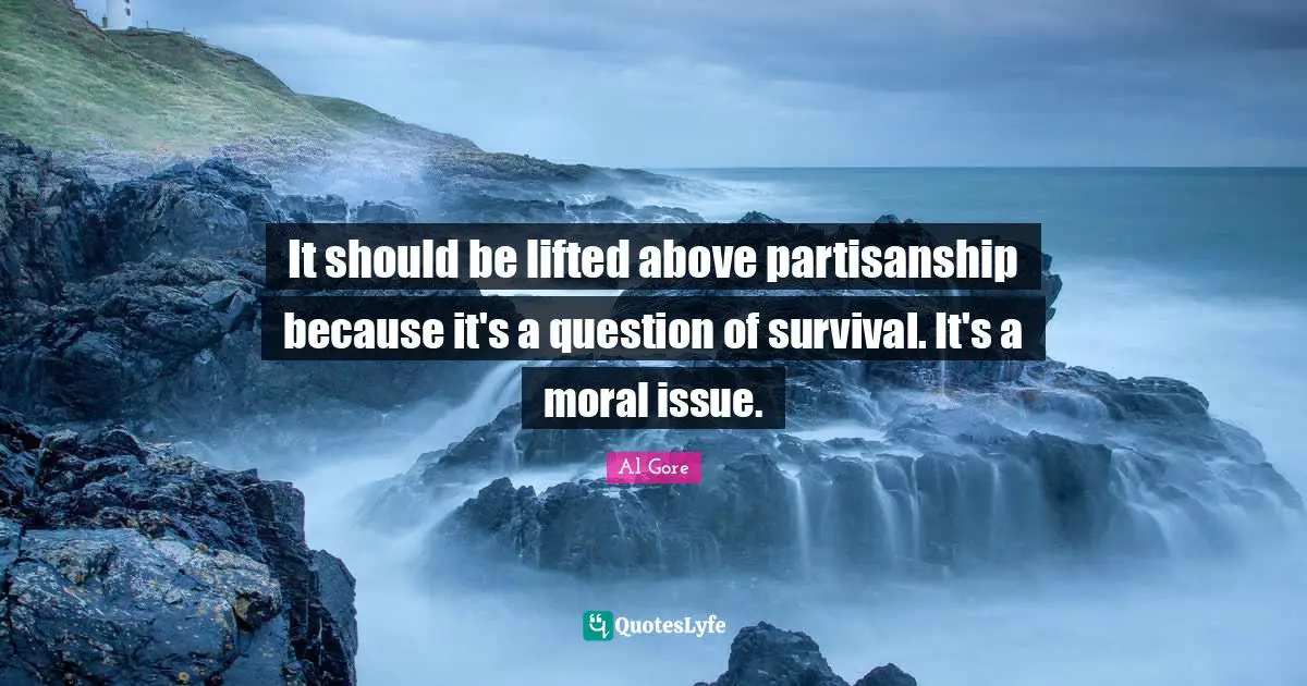 It should be lifted above partisanship because it's a question of survival. It's a moral issue.