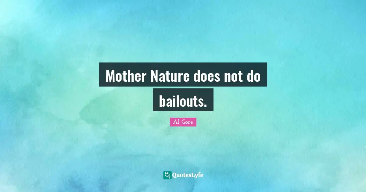 Mother Nature does not do bailouts.