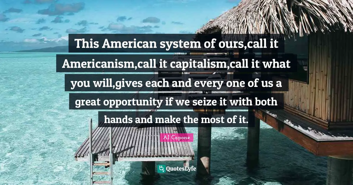 History Quotes: "This American system of ours,call it Americanism,call it capitalism,call it what you will,gives each and every one of us a great opportunity if we seize it with both hands and make the most of it."
