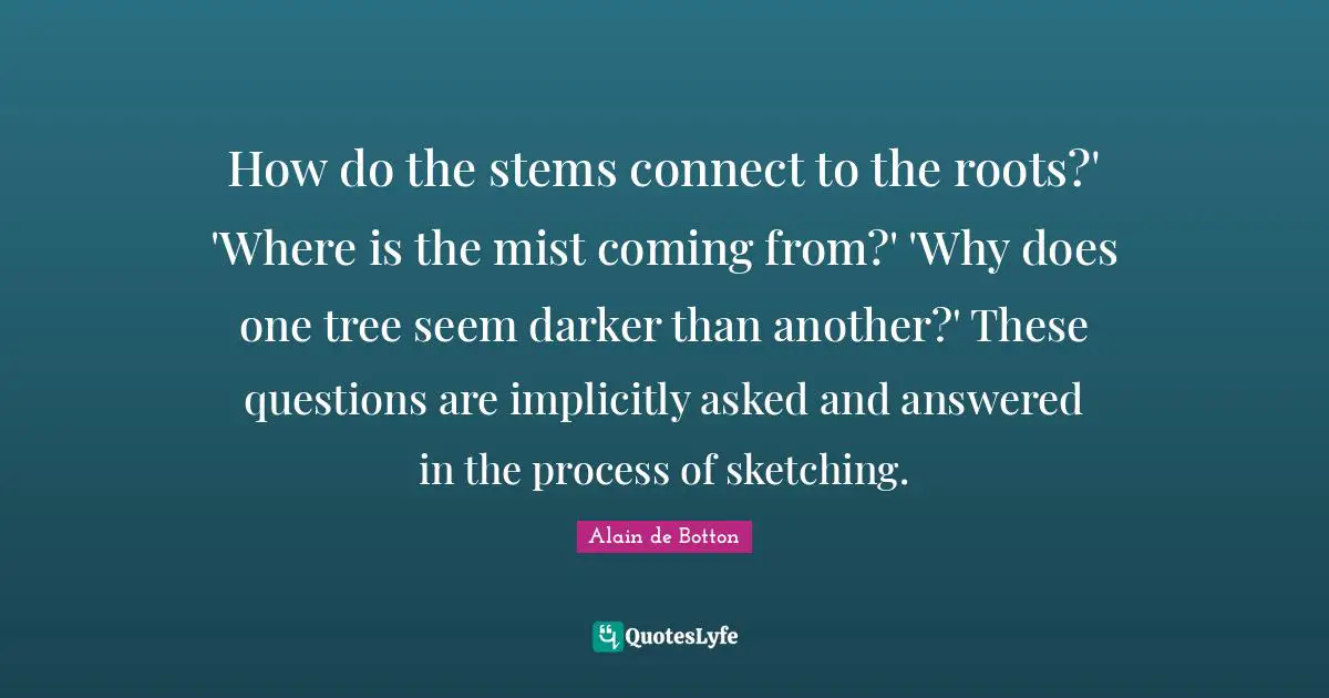 Sketching Quotes: "How do the stems connect to the roots?' 'Where is the mist coming from?' 'Why does one tree seem darker than another?' These questions are implicitly asked and answered in the process of sketching."