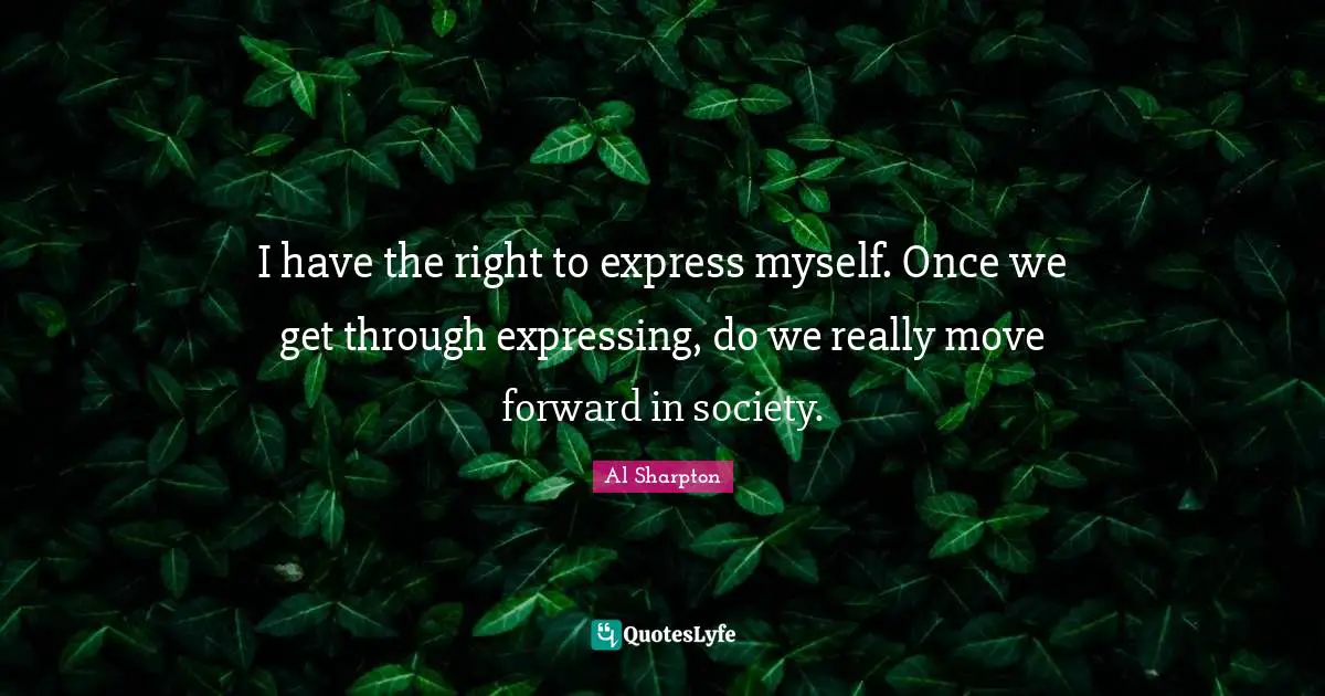I have the right to express myself. Once we get through expressing, do we really move forward in society.
