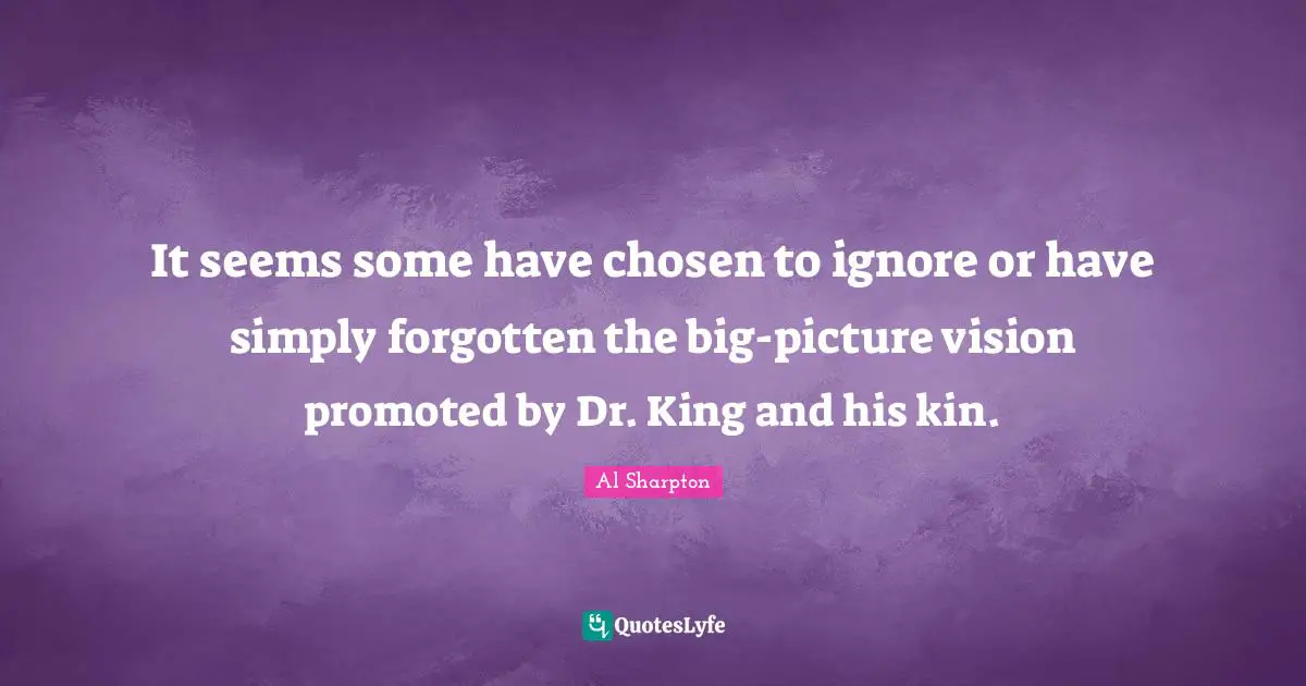 It seems some have chosen to ignore or have simply forgotten the big-picture vision promoted by Dr. King and his kin.
