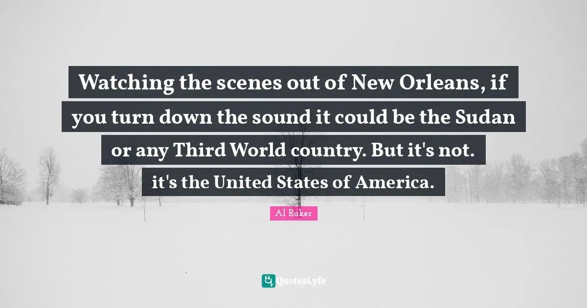 Al Roker Quotes: "Watching the scenes out of New Orleans, if you turn down the sound it could be the Sudan or any Third World country. But it's not. it's the United States of America."