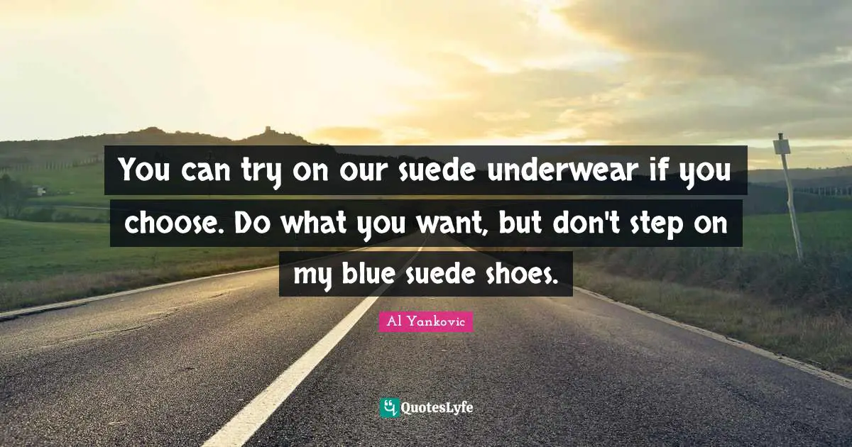 You can try on our suede underwear if you choose. Do what you want, but don't step on my blue suede shoes.