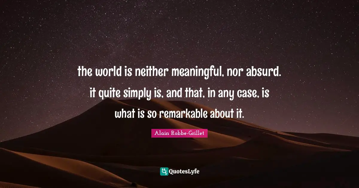 the world is neither meaningful, nor absurd. it quite simply is, and that, in any case, is what is so remarkable about it.