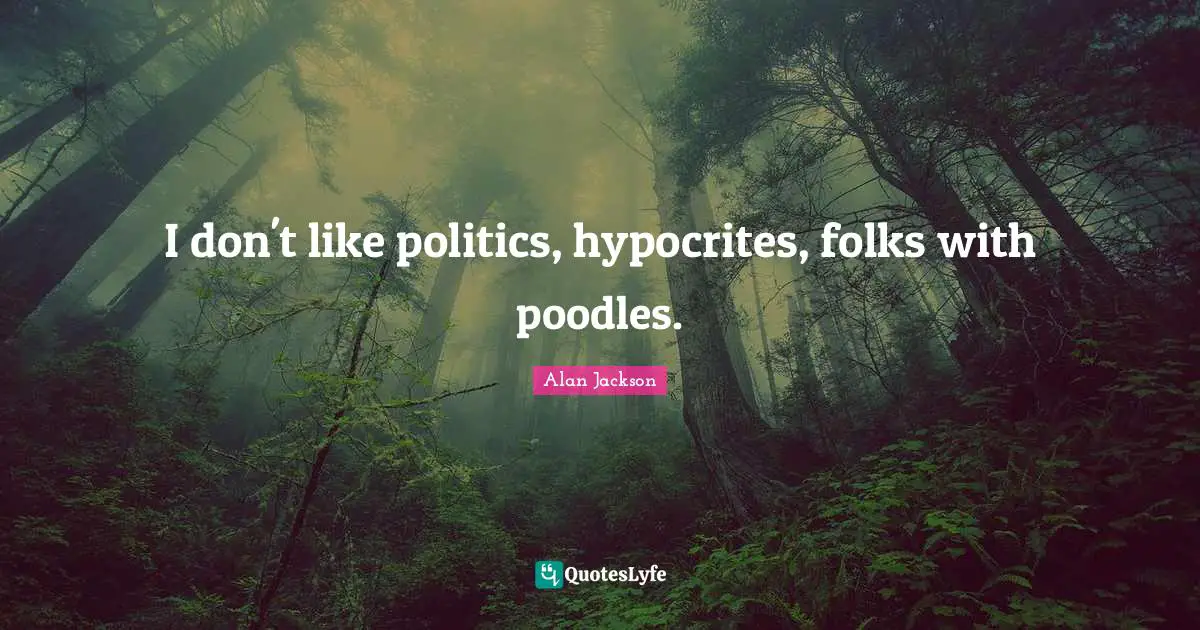 Alan Jackson Quotes: "I don't like politics, hypocrites, folks with poodles."