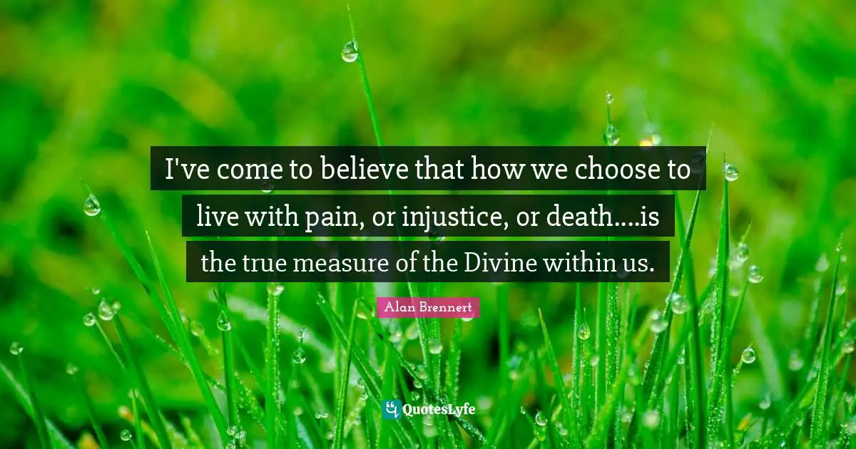 I've come to believe that how we choose to live with pain, or injustice, or death....is the true measure of the Divine within us.