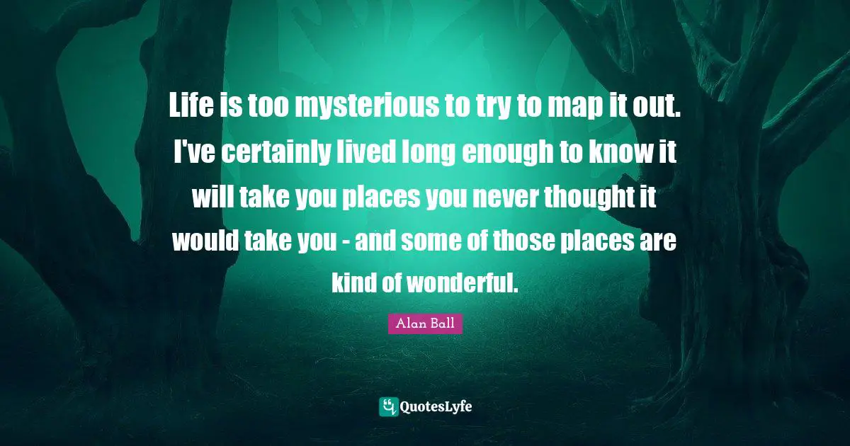 Life is too mysterious to try to map it out. I've certainly lived long enough to know it will take you places you never thought it would take you - and some of those places are kind of wonderful.
