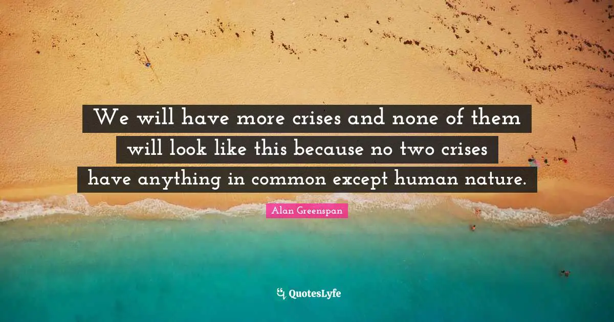 We will have more crises and none of them will look like this because no two crises have anything in common except human nature.