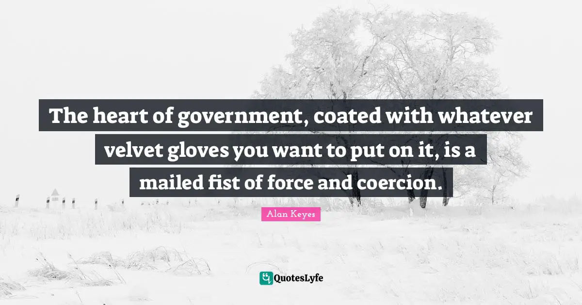 The heart of government, coated with whatever velvet gloves you want to put on it, is a mailed fist of force and coercion.