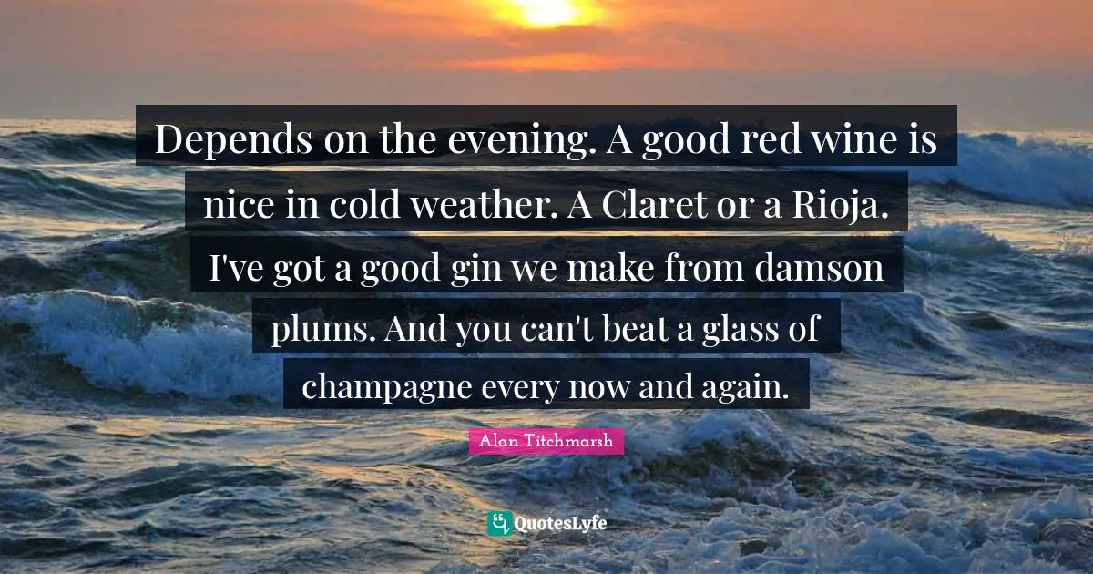 Depends on the evening. A good red wine is nice in cold weather. A Claret or a Rioja. I've got a good gin we make from damson plums. And you can't beat a glass of champagne every now and again.