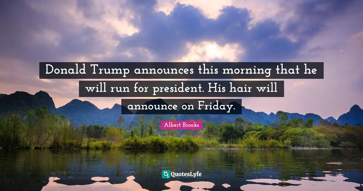 Donald Trump announces this morning that he will run for president. His hair will announce on Friday.