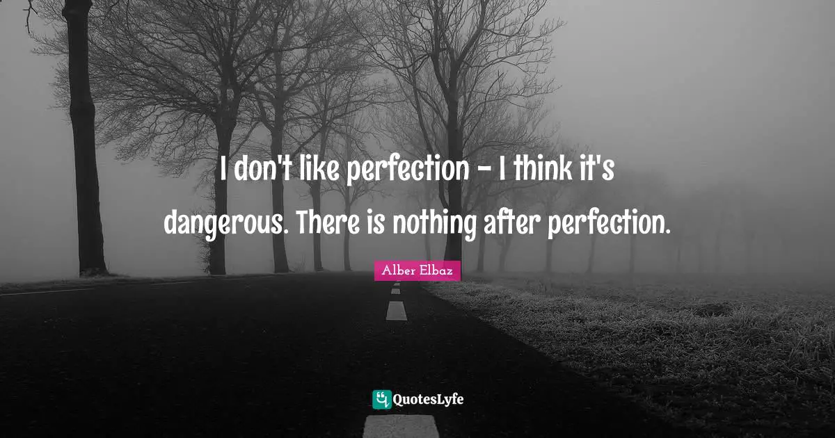 I don't like perfection - I think it's dangerous. There is nothing after perfection.