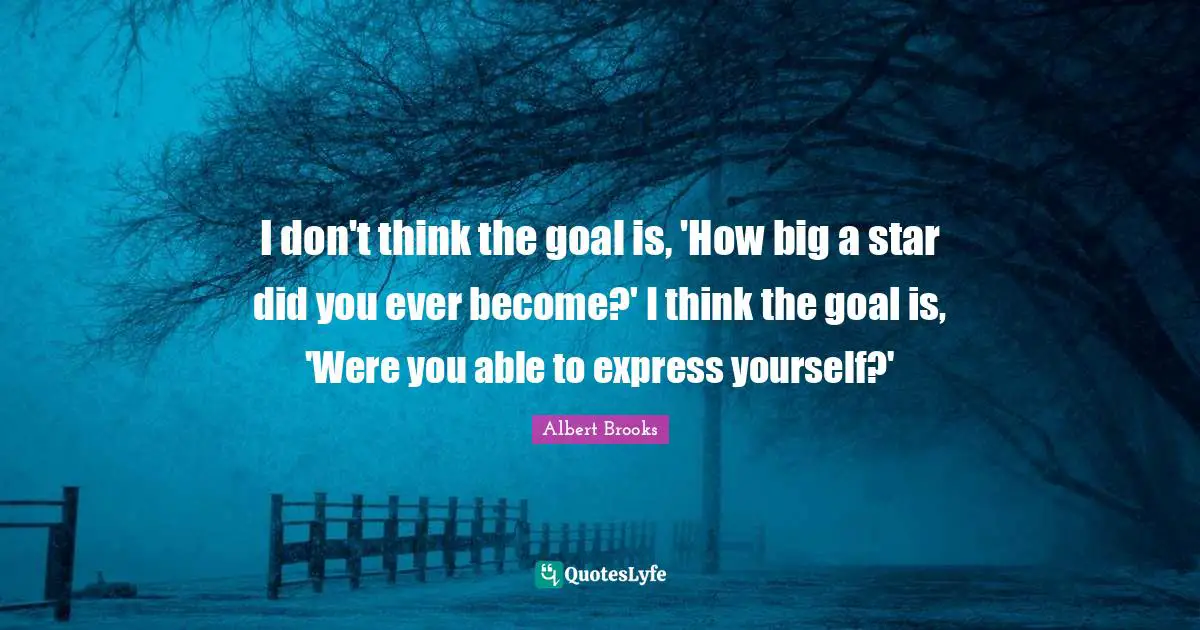 I don't think the goal is, 'How big a star did you ever become?' I think the goal is, 'Were you able to express yourself?'