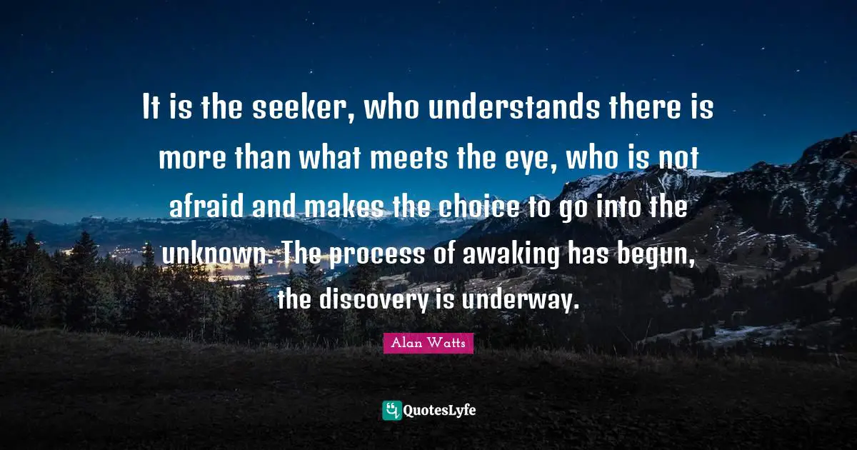 Not Afraid Quotes: "It is the seeker, who understands there is more than what meets the eye, who is not afraid and makes the choice to go into the unknown. The process of awaking has begun, the discovery is underway."