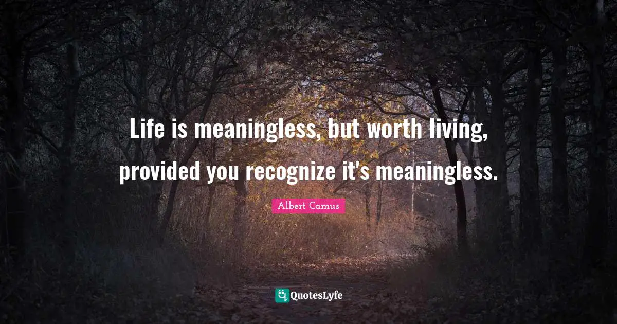 Albert Camus Quotes: "Life is meaningless, but worth living, provided you recognize it's meaningless."