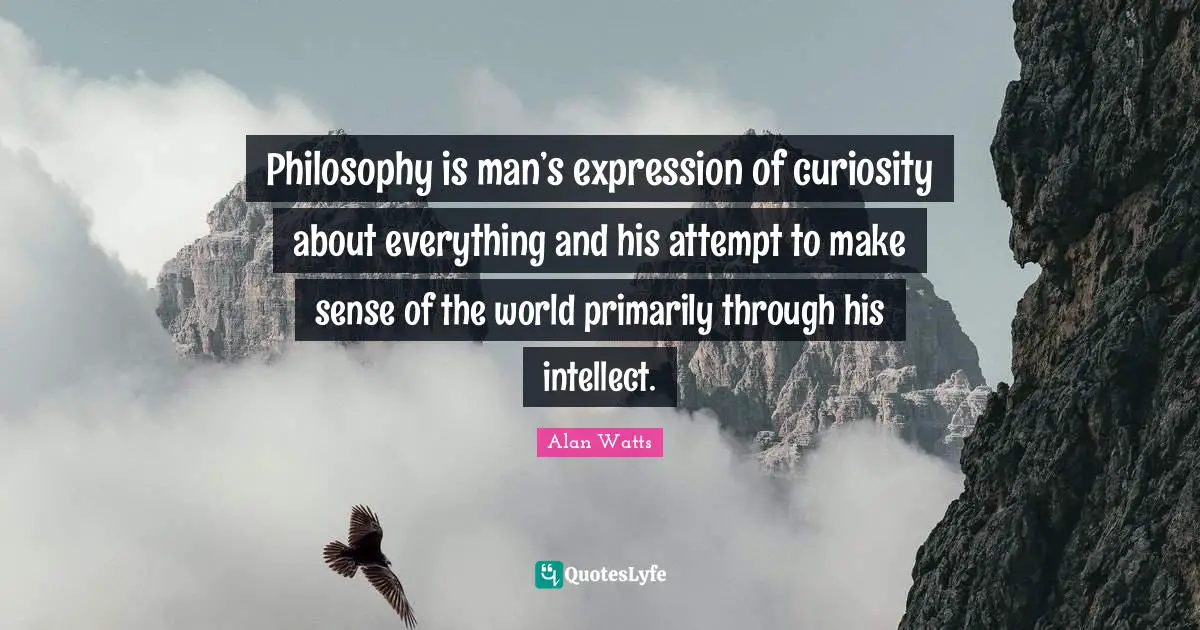Philosophy is man’s expression of curiosity about everything and his attempt to make sense of the world primarily through his intellect.