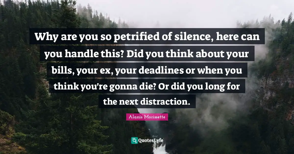 Why are you so petrified of silence, here can you handle this? Did you think about your bills, your ex, your deadlines or when you think you're gonna die? Or did you long for the next distraction.