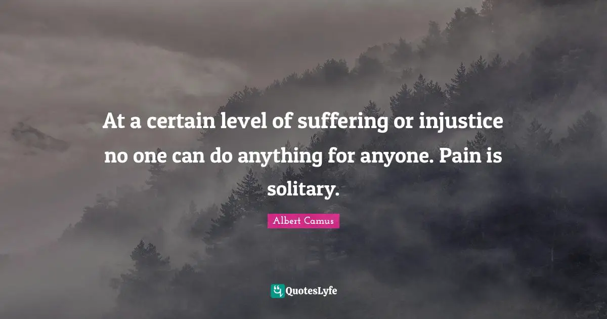 At a certain level of suffering or injustice no one can do anything for anyone. Pain is solitary.