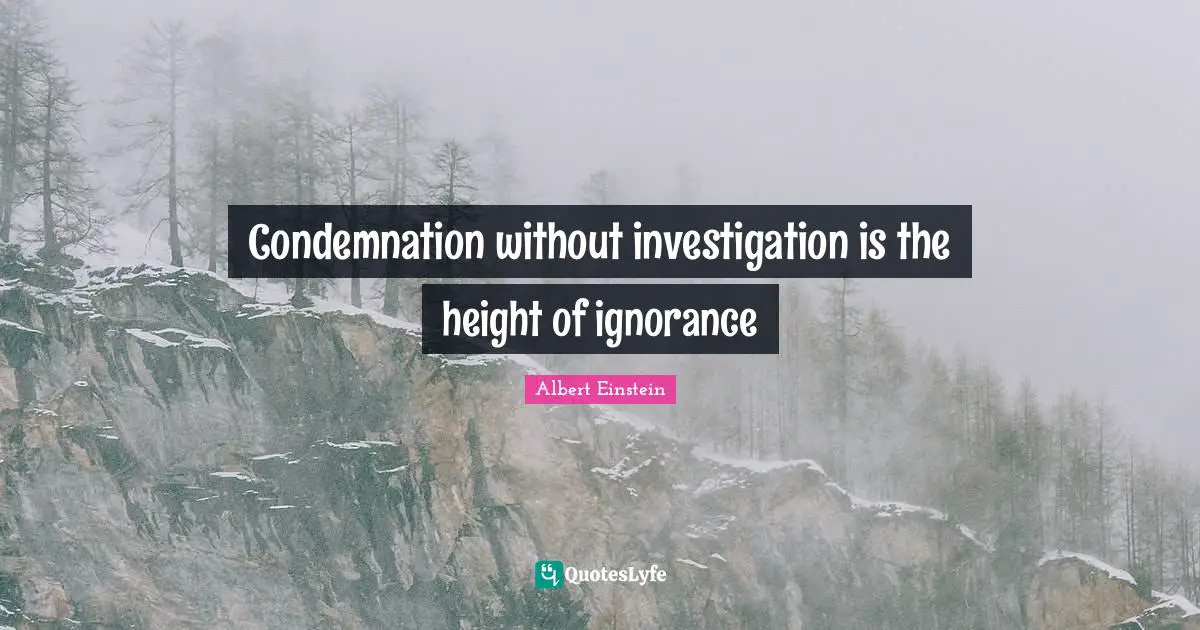 Condemnation without investigation is the height of ignorance