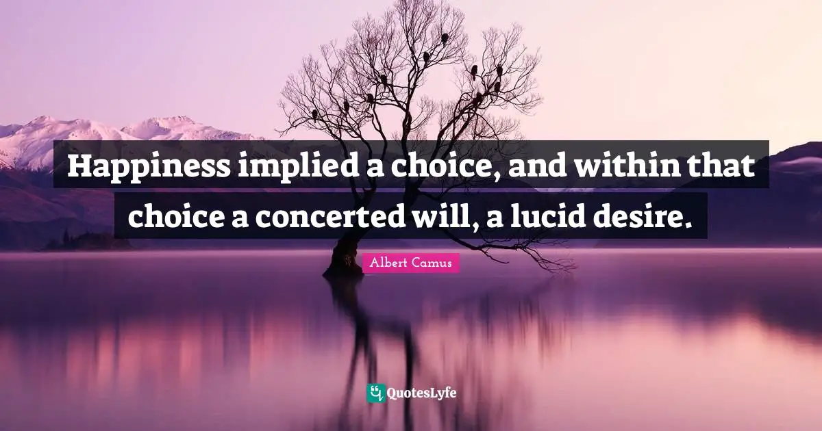 Happiness implied a choice, and within that choice a concerted will, a lucid desire.