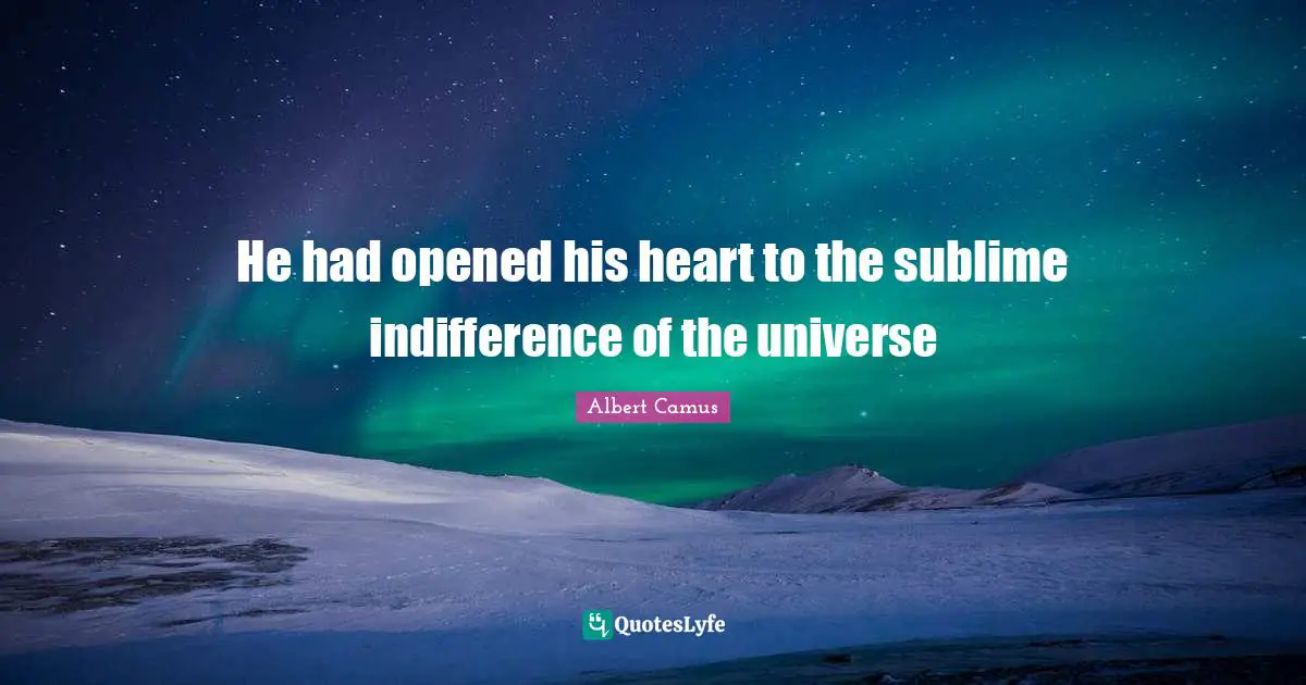 He had opened his heart to the sublime indifference of the universe