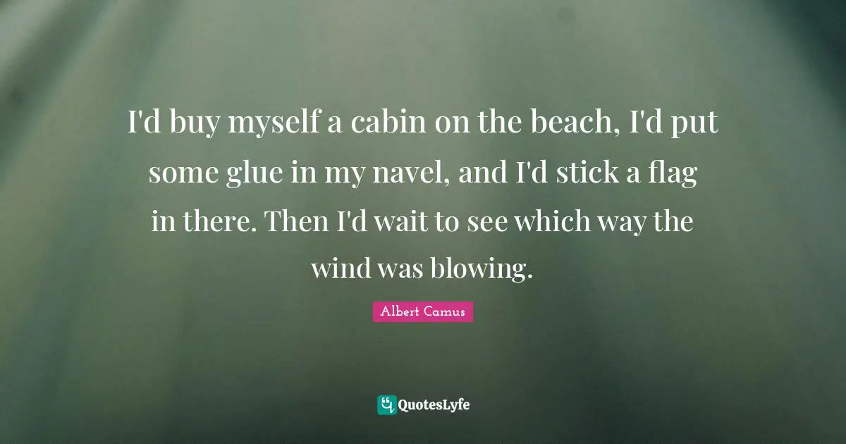 I'd buy myself a cabin on the beach, I'd put some glue in my navel, and I'd stick a flag in there. Then I'd wait to see which way the wind was blowing.