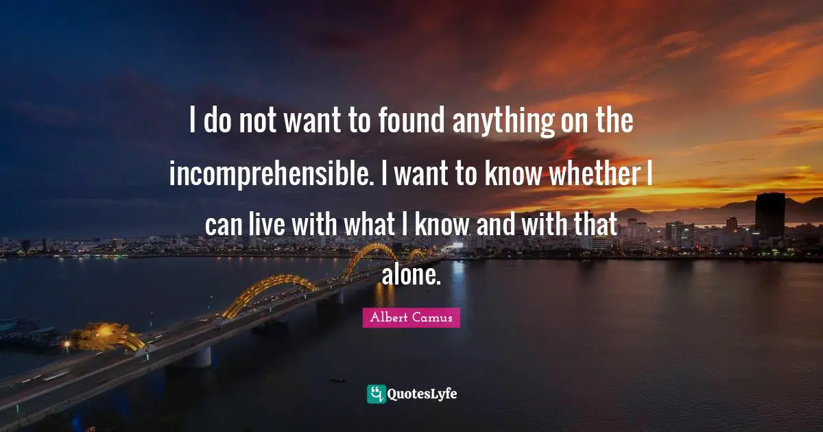 I do not want to found anything on the incomprehensible. I want to know whether I can live with what I know and with that alone.
