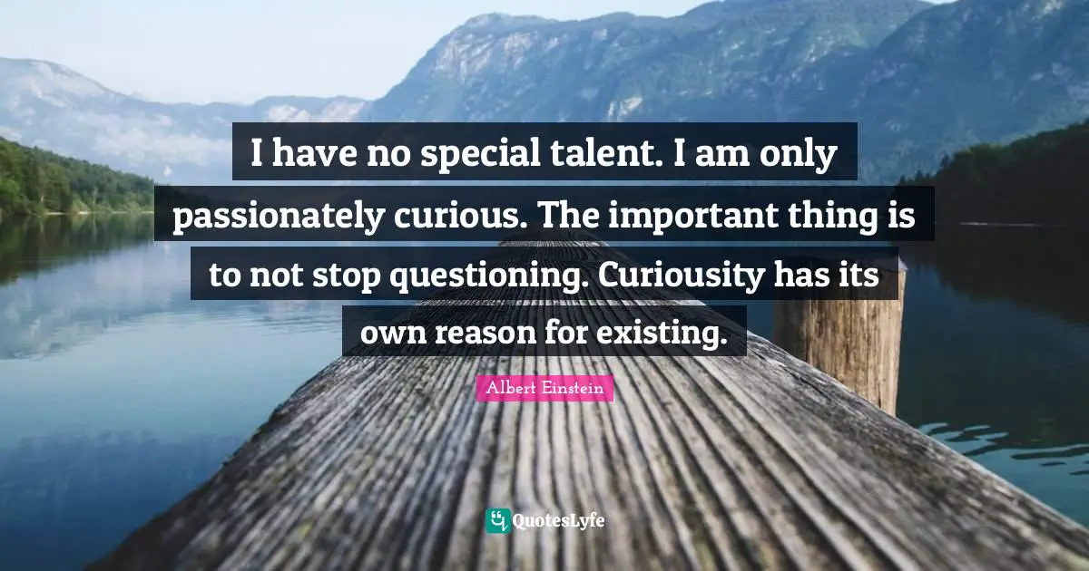 I have no special talent. I am only passionately curious. The important thing is to not stop questioning. Curiousity has its own reason for existing.