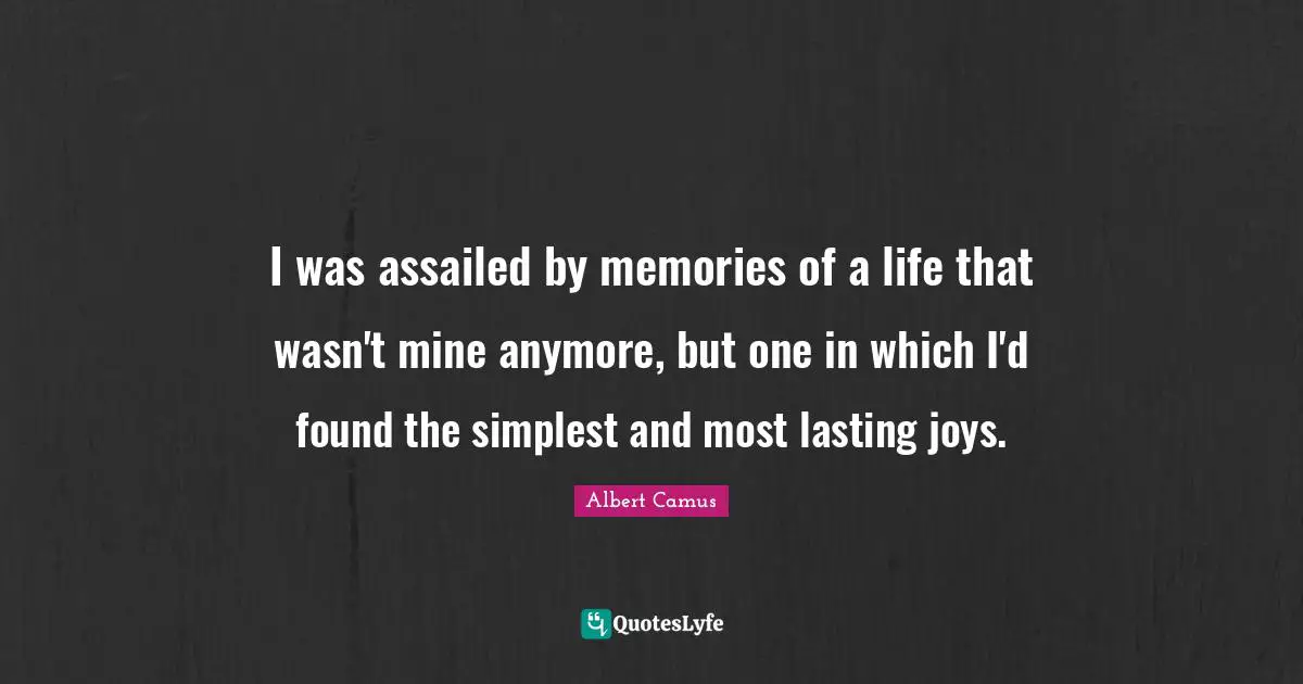 I was assailed by memories of a life that wasn't mine anymore, but one in which I'd found the simplest and most lasting joys.