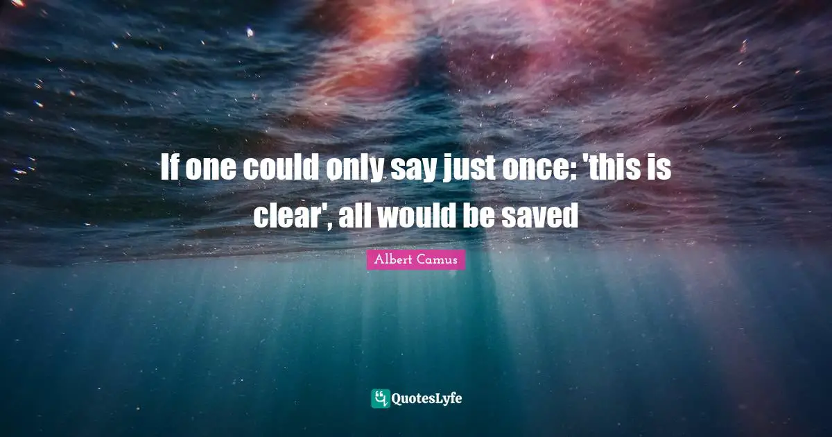 If one could only say just once: 'this is clear', all would be saved