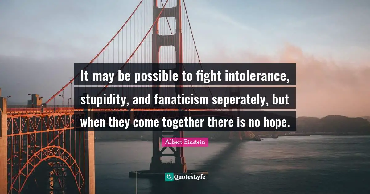 It may be possible to fight intolerance, stupidity, and fanaticism seperately, but when they come together there is no hope.