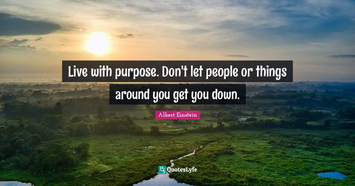 Purpose Quotes: "Live with purpose. Don't let people or things around you get you down."