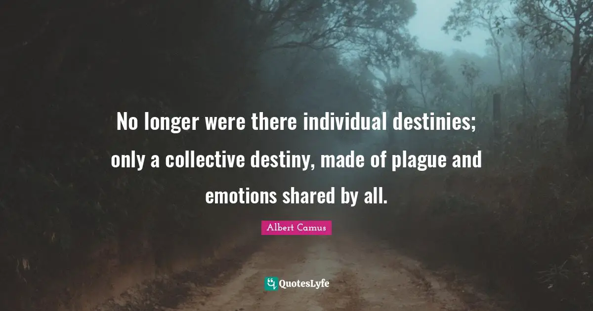 No longer were there individual destinies; only a collective destiny, made of plague and emotions shared by all.
