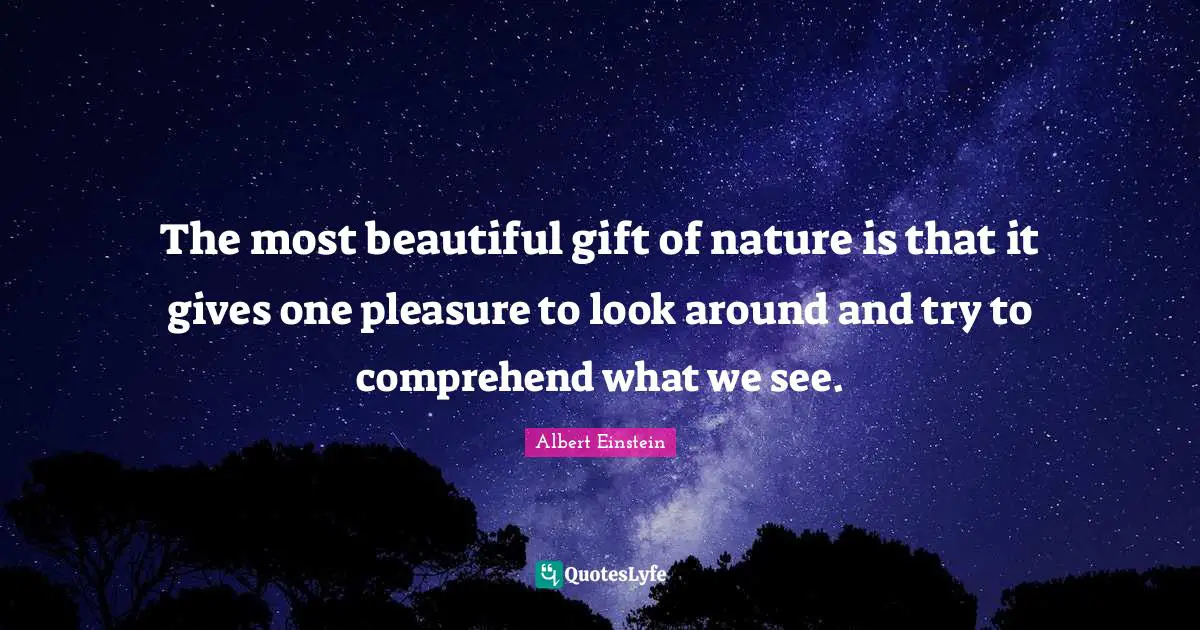 The most beautiful gift of nature is that it gives one pleasure to look around and try to comprehend what we see.