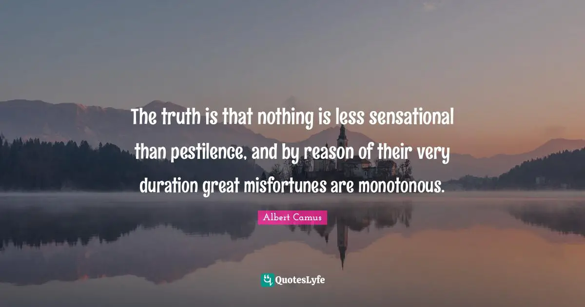 The truth is that nothing is less sensational than pestilence, and by reason of their very duration great misfortunes are monotonous.