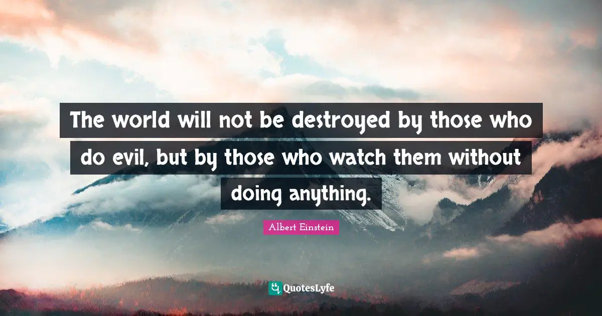 Albert Einstein Quotes: The world will not be destroyed by those who do evil, but by those who watch them without doing anything.