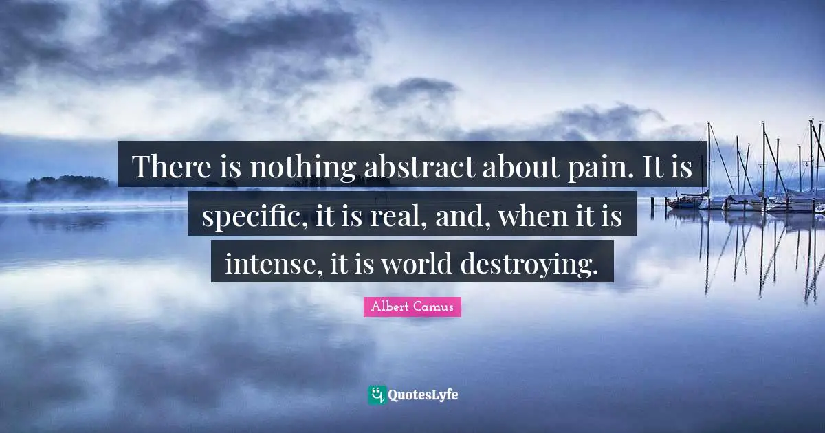There is nothing abstract about pain. It is specific, it is real, and, when it is intense, it is world destroying.