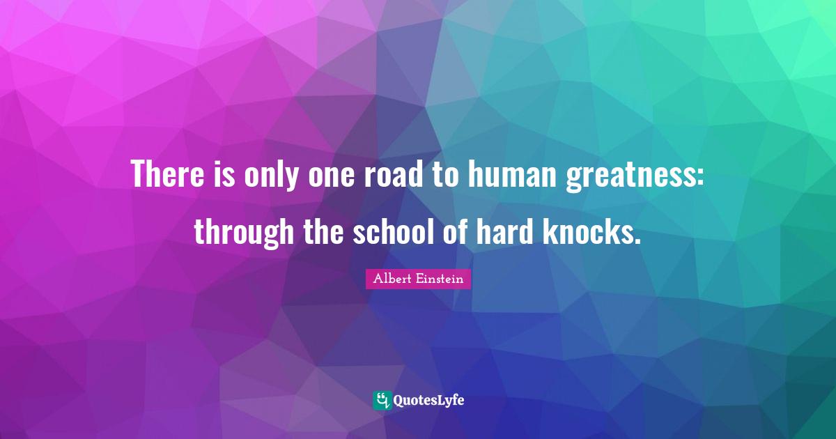 There is only one road to human greatness: through the school of hard knocks.