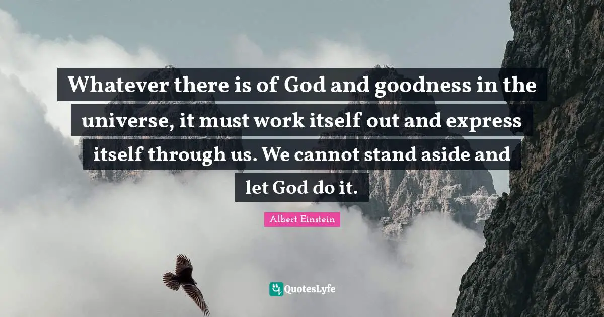 Whatever there is of God and goodness in the universe, it must work itself out and express itself through us. We cannot stand aside and let God do it.