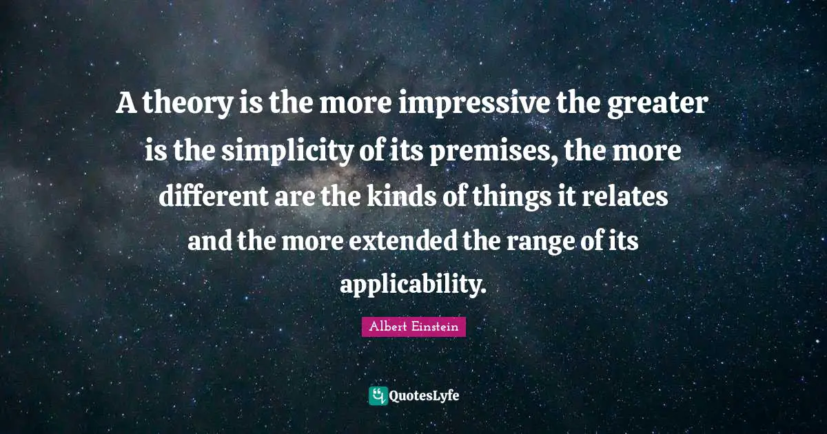 A theory is the more impressive the greater is the simplicity of its premises, the more different are the kinds of things it relates and the more extended the range of its applicability.