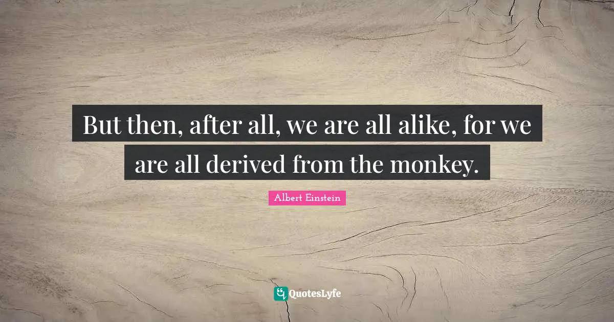 But then, after all, we are all alike, for we are all derived from the monkey.