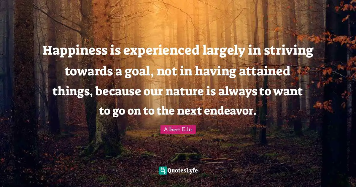 Happiness is experienced largely in striving towards a goal, not in having attained things, because our nature is always to want to go on to the next endeavor.