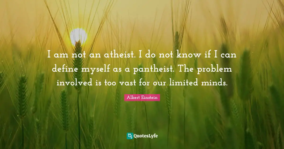 I am not an atheist. I do not know if I can define myself as a pantheist. The problem involved is too vast for our limited minds.