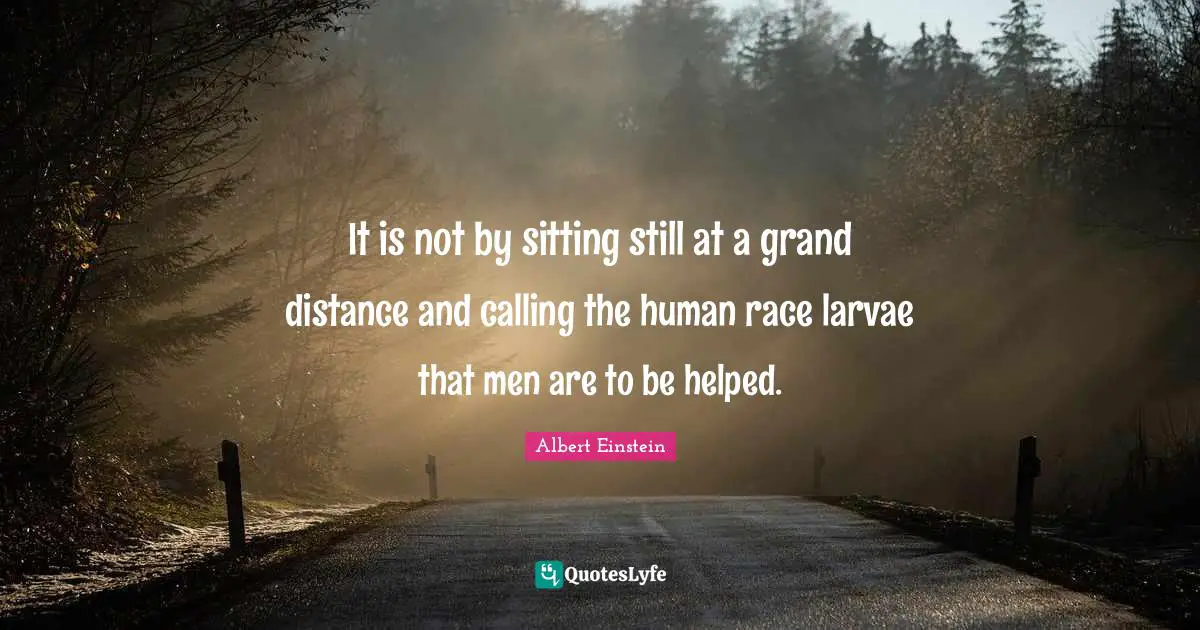 It is not by sitting still at a grand distance and calling the human race larvae that men are to be helped.