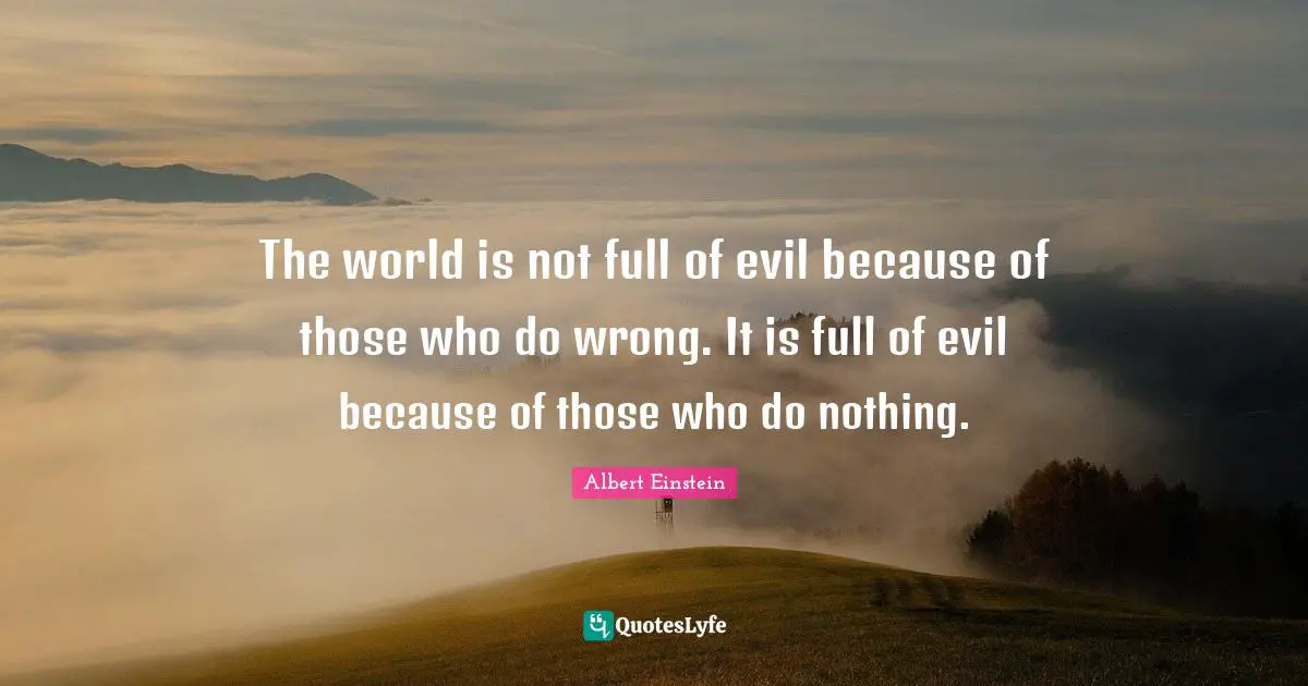 The world is not full of evil because of those who do wrong. It is full of evil because of those who do nothing.