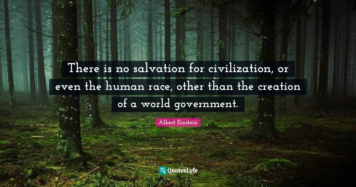 There is no salvation for civilization, or even the human race, other than the creation of a world government.