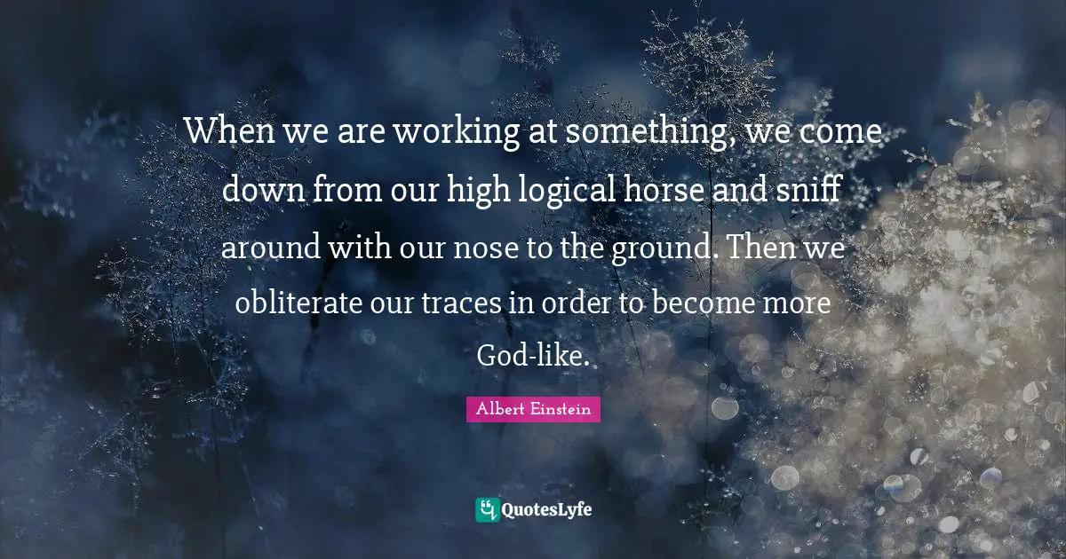When we are working at something, we come down from our high logical horse and sniff around with our nose to the ground. Then we obliterate our traces in order to become more God-like.